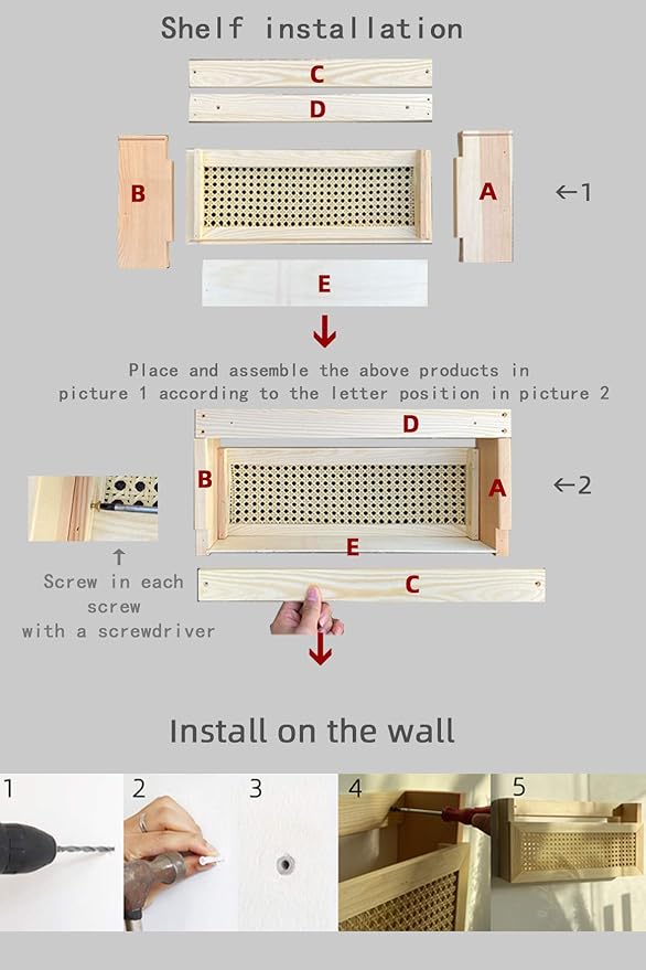 FIRADE Wood Magazine Wall Rack with PE Rattan Grid,Size 17.3" x 4" x 9.4",File Holder for Entryway,Living Room,Waiting Room,Kids’ Room,Office