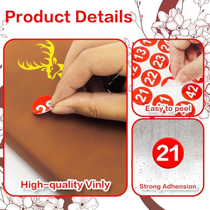 Number Stickers, Consecutive Number Stickers 1-50, 10 Sheets Round Numbers Labels, Red Small Number Sticker Vinyl Numbers Decals for Office, Classroom, Storage, Inventory, Indoor, Outdoor, 1 inch