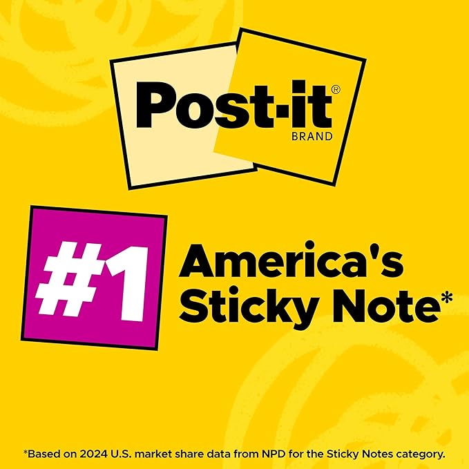 Post-it Super Sticky Lined Notes, 5 Sticky Note Pads, 4x6 in, Ideal for New Year Spring Cleaning or Second School Semester, Sticky Notes for Dorm, Home and Office, Bright Colors