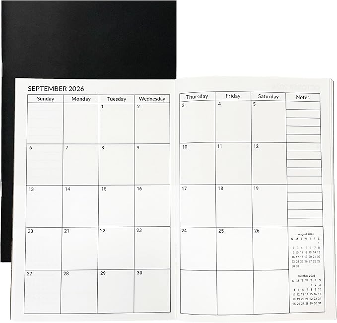 A5 Calendar Planner Jan 2026 - Dec 2027, Travelers Notebook Inserts for 2 Years, Monthly Calendar & Important Dates & Line & Dotted, 100gsm Paper, 8.3 x 5.5 in, 1pcs (Black)