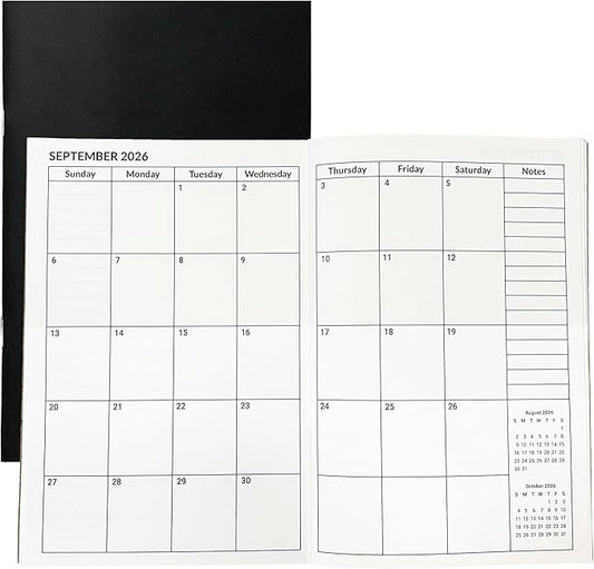 A5 Calendar Planner Jan 2026 - Dec 2027, Travelers Notebook Inserts for 2 Years, Monthly Calendar & Important Dates & Line & Dotted, 100gsm Paper, 8.3 x 5.5 in, 1pcs (Black)