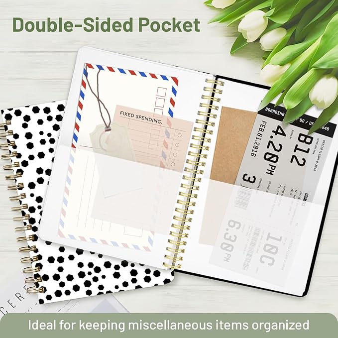 Stanoha Cute Spiral Notebook A5 Journal for Women Girls Kawaii Aesthetic Pretty Floral Design with Pocket, 8.5 x 5.7 inch, Graph, Polka Dots