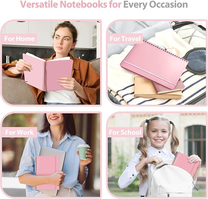 Journaling Notebooks, A5 Lined Spiral Notebook for Women & Men, 146 Pages College Ruled Hardcover Note Book for Work, Note Taking, Journaling, School, Writing (PINK)