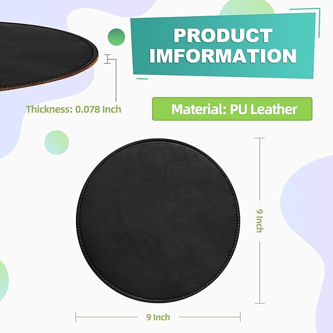 Mouse Pad，Round Mouse Pad，PU Mouse Pad，Leather Mouse Pad with Stitched Edge Micro-Fiber Base with Non-Slip Waterproof，Mouse Pad for Computers，Laptop，9 x 9 Inch (Ruffle Detailed Black)