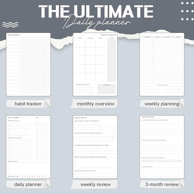 Productivity 2026 Planner Undated Daily Weekly Monthly Time Management & Organization Goal Achievement for Professionals & Students Workers(Black)