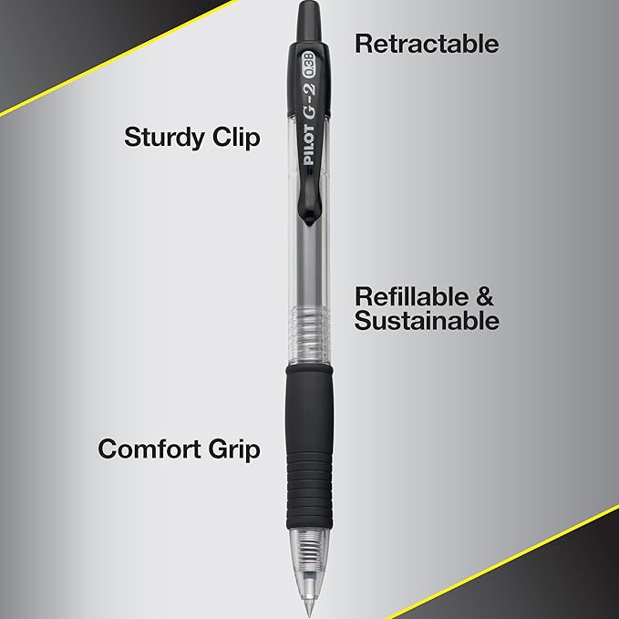 Pilot, G2 Premium Gel Roller Pens, Ultra Fine Point Gel Pens 0.38 mm, Pack of 12, Black
