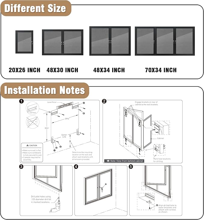 Mifuro 48"x34" Enclosed Bulletin Board, Outdoor Lockable Weather-Resistant Aluminum Cork Noticeboard for School & Office, Black Frame w/Grey Flet