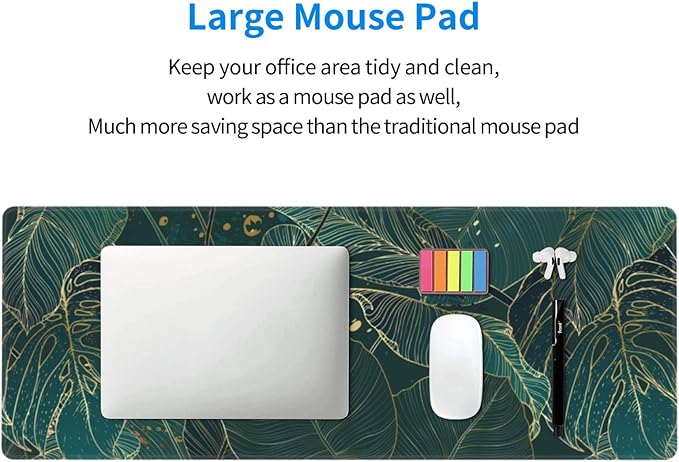 Tropical Monstera Leaves Gold Green XXL XL Large Gaming Mouse Pad for Desk, Non-Slip Long Extended Keyboard Pads Mousepad Rubber Table Mat 31.5 X 11.8 Inch