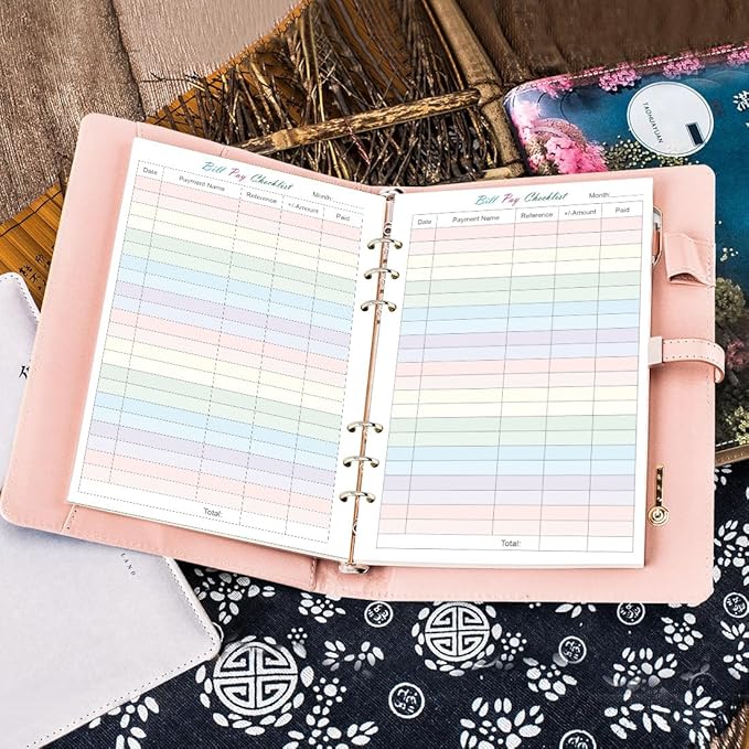 (2-Pack) Payment Checklist Refills - 100 Sheets/200 Pages Colorful Monthly Budget Forms for A5 Binder, 6 Hole Punched, 100 gsm White Paper, 5.8" x 8.3"
