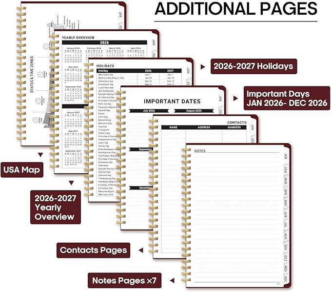 2026 Planner 8.5" x 11", Weekly and Monthly Calendar Planner Book, January 2026 - December 2026, Hardcover Spiral Planner with Monthly Tabs, Notes Pages, Perfect for Women & Men, A4 - Burgundy