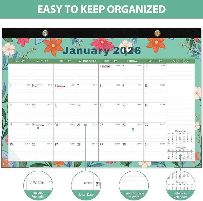 2026 Desk Calendar, Large Desktop/Wall Monthly Calendar (Jan. 2026 - Jun. 2027) 17'' x 12'' Personal Desk Planner for Teacher Family School Office Supplies