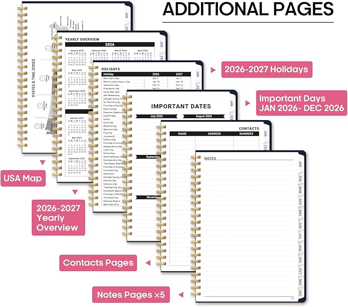 2026 Planner, Weekly and Monthly Calendar Planner Book, January 2026 - December 2026, Hardcover Spiral Planner with Monthly Tabs, Notes Pages, Perfect for Women & Men, A5 (6.4" x 8.5") - Jellyfish