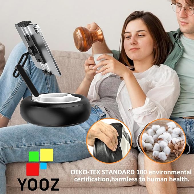 Pillow Tablet Holder Mount, Tablet Pillow Stand for Bed Lap Sofa with Adjustable Arm for Tablets & Phones 4-13", iPad Pro Air Mini, Kindle, Galaxy Tab, iPhone (Soft Leather Material, Black)