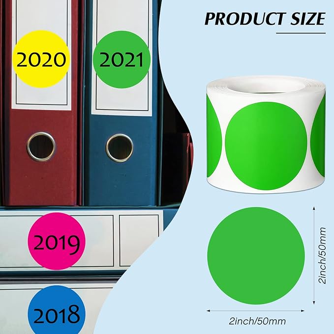 Yahenda 2000 Pcs Dot Stickers 2 Inch Circle Color Coding Labels Adhesive Round Stickers for File Classification Inventory Organize, 8 Colors