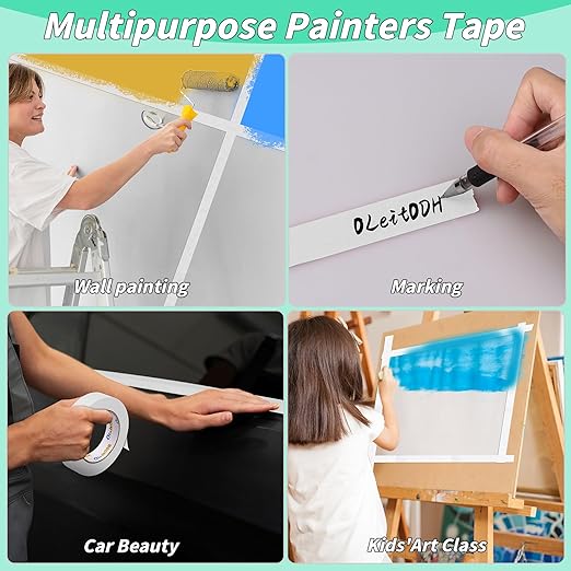 6 Rolls White Painters Tape Bulk 3 inch x 60 Yards, Total 360 Yd, Painters Masking Tape No Residue Wall Painting Tape Artist Tape Trim Edge Finishing Tape for Wall Painting Decoration DIY Supplies