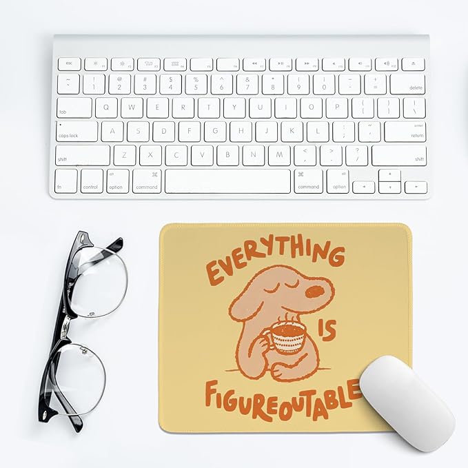 Yellow Cute Dog Mouse Pad,Positive Affirmations Mouse Pads,Kawaii Motivational Desk Mat for Home Office Dorm Desktop Decor,Dog Lover Gift,Everything is Figureoutable,10.2x8.3 Inch