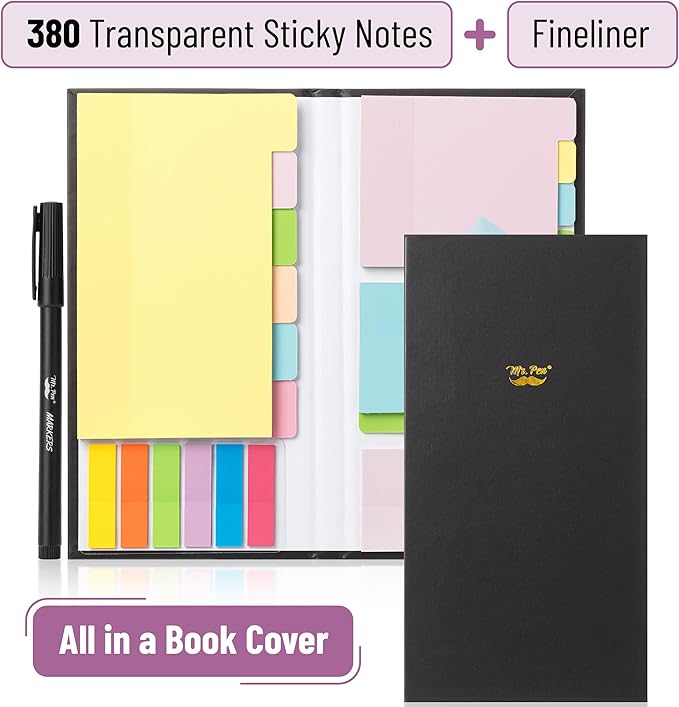 Mr. Pen- Sticky Note Set, 380 Pack, Pastel Colors, Transparent Sticky Notes Tabs, Divider