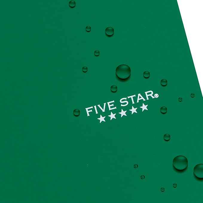 Five Star Spiral Notebook + Study App, 5 Subject, Wide Ruled Paper, 8" x 10-1/2", 200 Sheets, Fights Ink Bleed, Water Resistant Cover, Forest Green (73441)