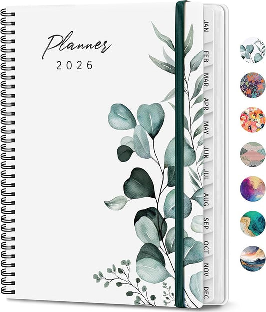 2026 Planner, Weekly and Monthly Calendar Planner Book, January 2026 - December 2026, Hardcover Spiral Planner with Monthly Tabs, Notes Pages, Perfect for Women & Men, A4 (8.5" x 11") - Leaf