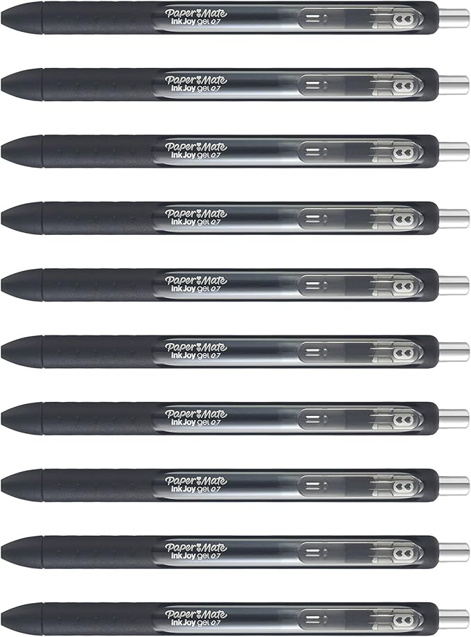 Paper Mate InkJoy Black Gel Pens Medium Point (0.7 mm) Comfort Grip 10 Count Fast Dry Ink Ideal for Smooth Writing