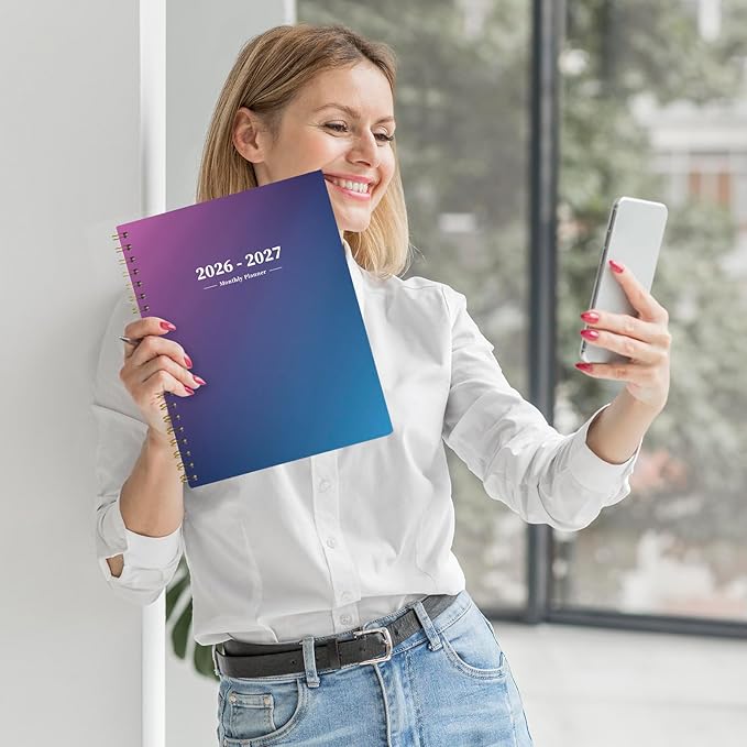 Ymumuda 2026 Monthly Planner - 2 Year Monthly Planner, JAN.2026 to DEC.2027, 8.5" x 11", Large Calendar with Spiral Bound, 24 Coated Tabs,24 Months Perfect for School & Office Schedule,Blue & Purple