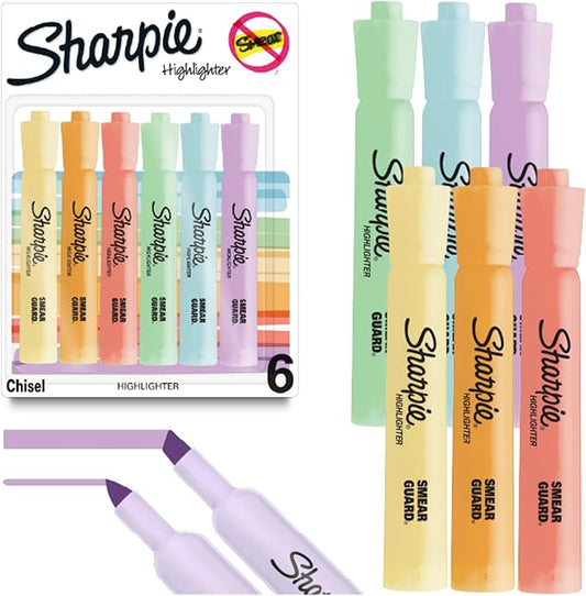 Sharpie® Tank-Style Highlighters, Chisel Tip, Mild Pastel Barrels, Mild Pastel Inks, Pack Of 6 Highlighters