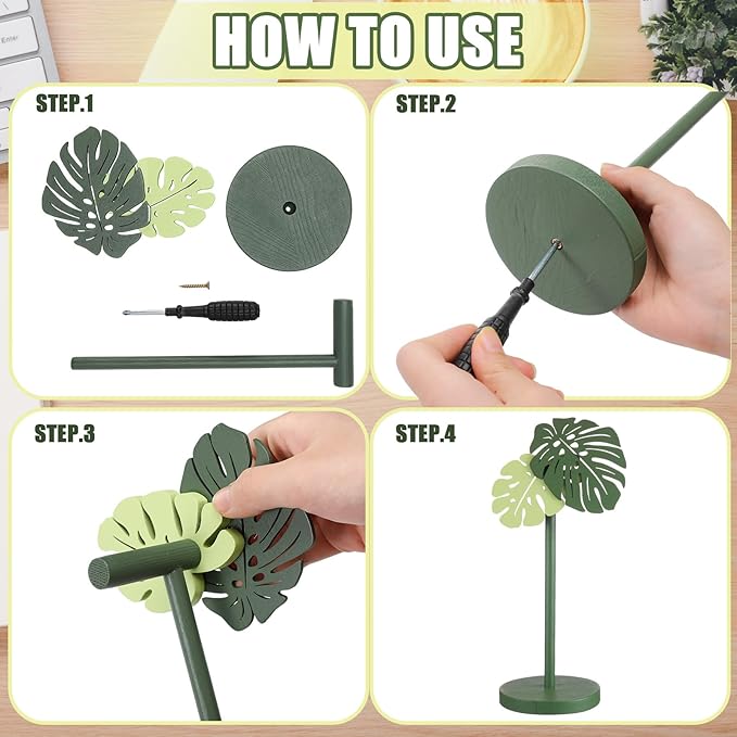 Yookeer Monstera Headphone Stand Cute Headphone Stand Decorative Palm Leaves Wood Desk Decor for Gamer Room Office Desk Gaming Gifts for Girlfriend Office Worker