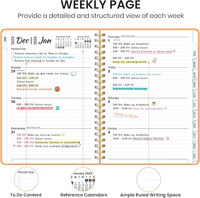 2026 Planner, Weekly and Monthly Calendar Planner, January 2026 - December 2026, Hardcover 2026 Calendar Book with Tabs For Women & Men, Inner Pocket, Spiral Bound, Perfect for Office Home School Supplies - A5 (6.3" x 8.5"), Bright Orange