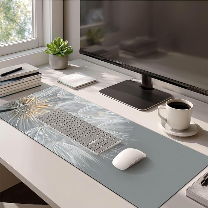 Large Mouse Pad Gaming Mousepad 31.5 x 11.8 Inch Keyboard Desktop Mat Diatomite XL Mouse Pad for Home and Office Desk Accessories with Minimal Dandelion Seed Close-Up Artwork Diatomite