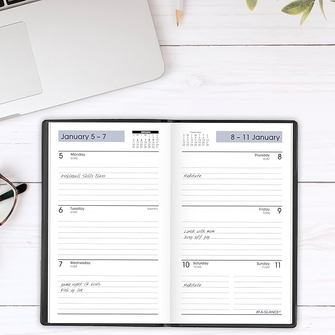 AT-A-GLANCE 2026 Planner, Weekly, 3-1/2" x 6", Pocket Size, Open Scheduling, DayMinder, Black (SK480026)
