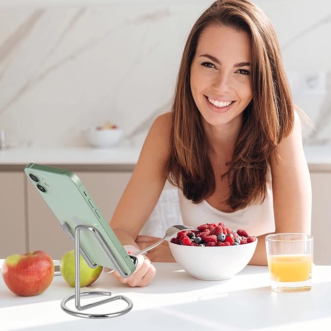 Cell Phone Stand for Desk, Cute Metal Silver Cell Phone Stand Holder Desk Accessories, Compatible with All Mobile Phones, iPhone, iPad