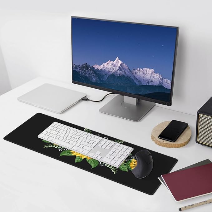 Sunflowers Wild Flowers Large Mouse Pad with Stitched Edges Long Non-Slip Rubber Base Mousepad Laptop Keyboard Mat Desk Pad for Office Home Desk Decor, 31.5" X 11.8"