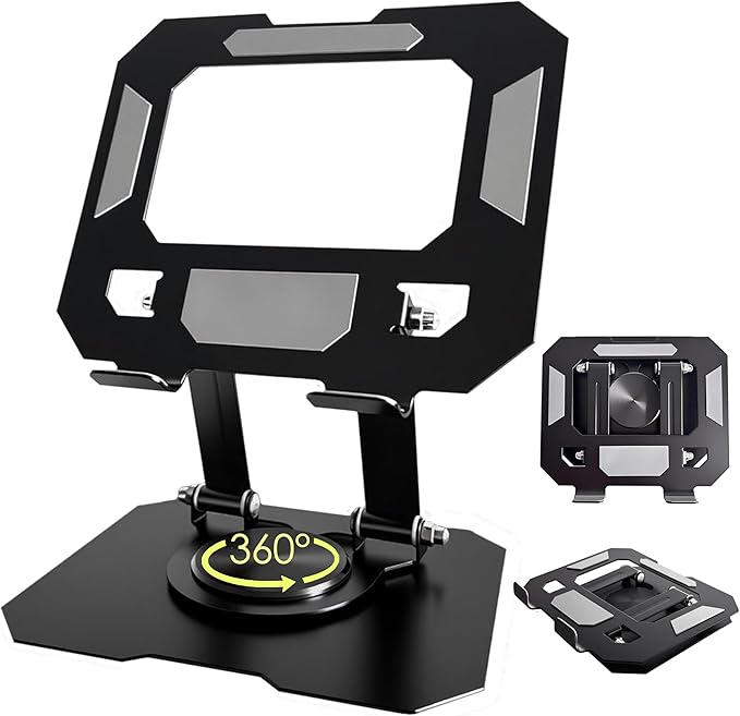 Tablet Stand for iPad, 360° Rotating Desktop Holder, Carbon Steel Adjustable Foldable Desk Holder, for iPad Pro Air Samsung, for 4" -13" Tablets, Portable Home/Office, 2026 Upgraded - Black