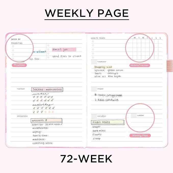 And Per Se Undated Planner – A5 Weekly & Monthly Goal Planner for 72 Weeks (1.5 Years) – Hardcover with Monthly Tab Stickers, Back Pocket & Habit Tracking (Blush Watercolor)
