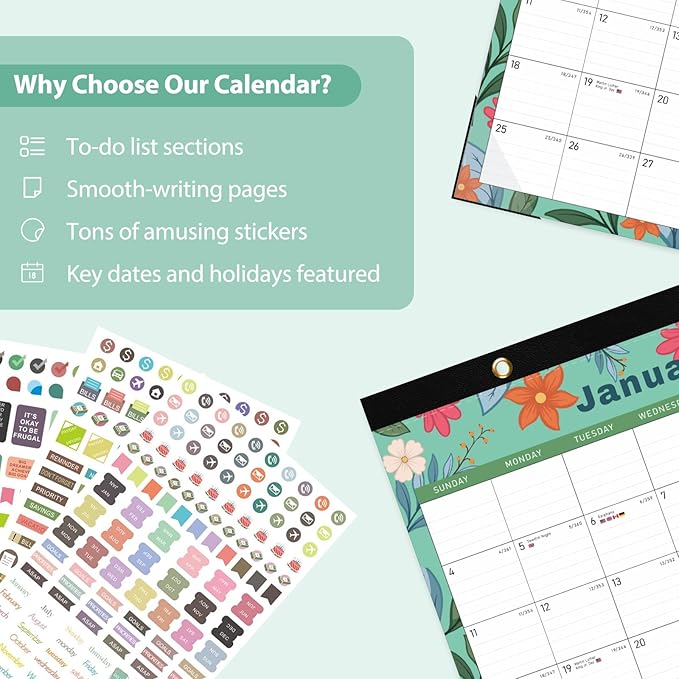 2026 Desk Calendar, Monthly Desk Pad Calendar, Jan 2026 - Jun 2027, Large Size 17"x12" Table Planner with Protect Paper, Stickers, Office Supplies and Desk Accessories for Women (Flower-E)