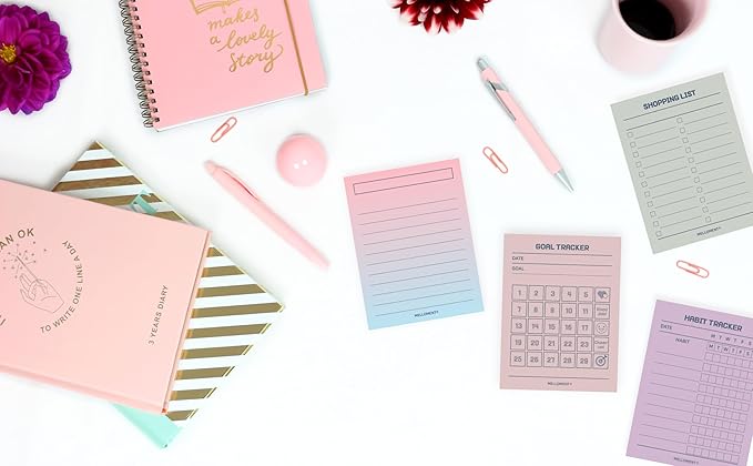 Day By Day Mini Planner Pads, Aesthetic Korean Style Tear-off Planning Pad, Pack of 4 Designs, 100 Sheets each design (Total 400 Sheets), Lovely Assorted Color, Portable Size 3.15 x 4.13", SET_A [ To Do List + Shopping List + Expense Tracker + Goal Tra...