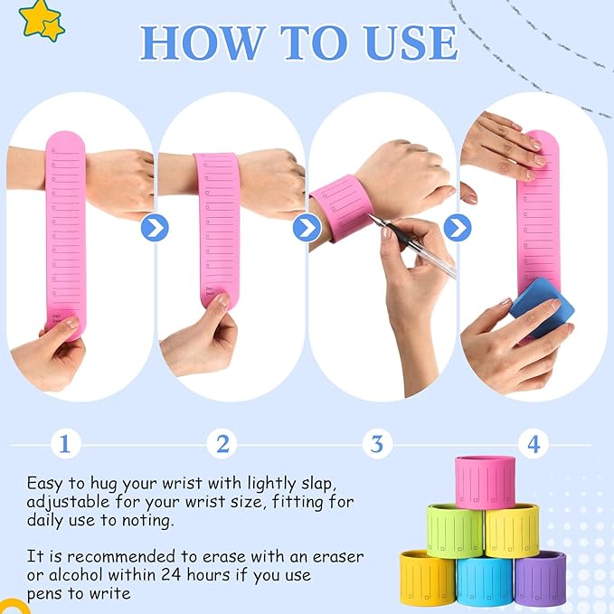 6 Pcs Nurse Silicone Bracelet to Do List Slap Silicone Reminder Bracelet Reusable Wearable Wrist Waterproof for Work Wrist Strap(Bright Color,Regular Style)