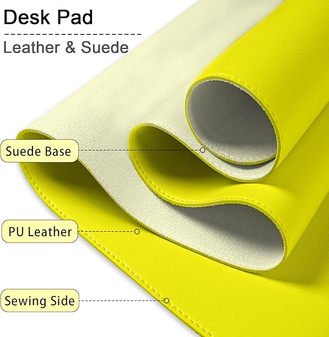 47.2" x 23.6" Large Desk Pad Mat - Non-Slip PU Leather Desk Mat, Large Mouse Pad, Computer Mat for Keyboard Mouse, Waterproof Desk Writing Mat (Lemon Yellow)