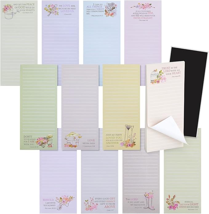 Juvale Fridge Magnets Christian Notepads - 2.75 x 6.25 In, Multicolor, 12-Pack - To-Do & Grocery List Notepad - Religious Gifts