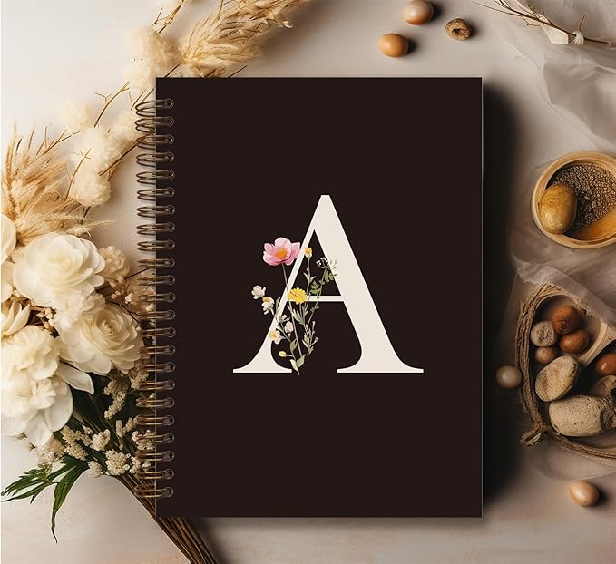 Trendy Personalized Journal Hardcover Spiral Notebook,Black Initial Letter A Notebook,Monogrammed Gifts for Women Teen Girl,College Ruled Hardcover Spiral Notebook 5.5 x 8.3