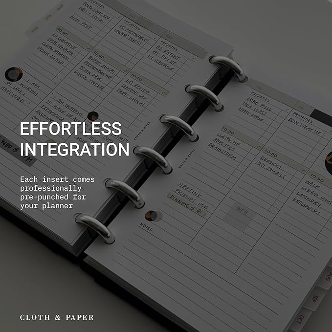 Cloth & Paper Weekly Admin Planner Inserts | Pocket Size 3.2 x 4.7 Inches | 6 Ring Punch | Monday Start | Minimalist Weekly Agenda Refill | Task List & Habit Tracker Planner Pages for Pocket Planners