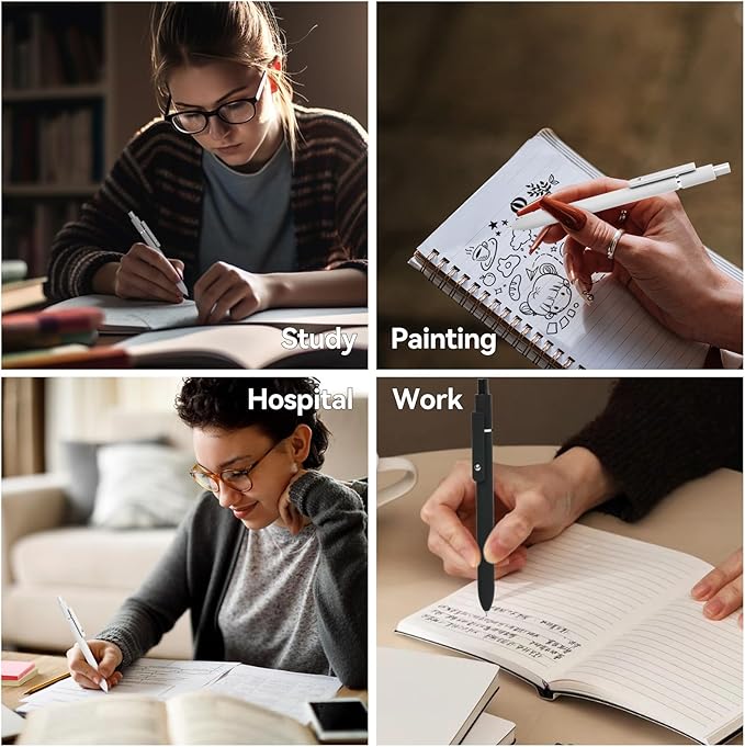 Gel Pens, 6 Pcs 0.5mm Quick Dry Black Ink Pens With Smooth Writing, Office Desk Accessories, School Supplies Gifts for Men Women (Black Gray White)