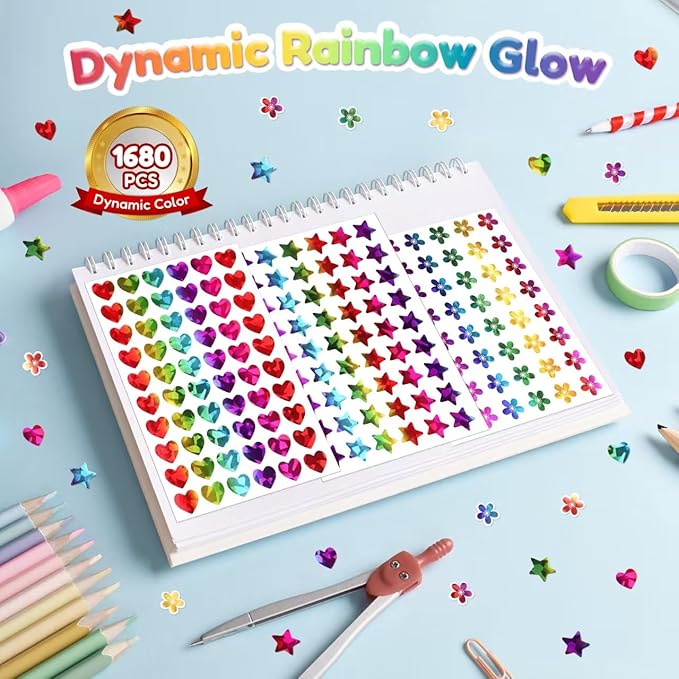 1,620 Holographic Stickers for Kids' Rewards:Shiny Small Stars, Flowers, and Hearts (0.6") for School, Classroom, Student, and Teacher Supplies, Behavior Reward Charts,DIY