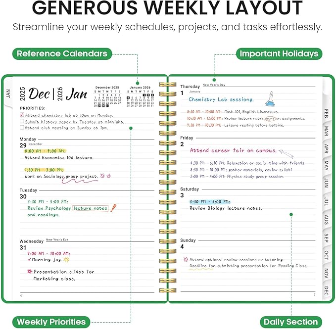 2026 Planner, Weekly and Monthly Calender Planner, Jan 2026 to Dec 2026, Hardcover 2026 Calendar Book with Tabs & Inner Pocket, Office Home School Supplies for Women & Men - A5 (6.3" x 8.5"), Racing Green