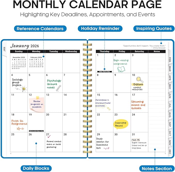 2026 Planner, Weekly and Monthly Calender Planner, Jan 2026 to Dec 2026, Hardcover 2026 Calendar Book with Tabs & Inner Pocket, Office Home School Supplies for Women & Men - A4 (8.5" x 11"), Azure Blue