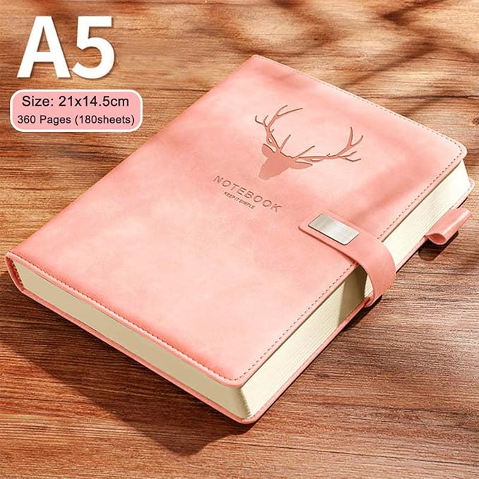 Aosemili A5 Planner Leather Lined Journal Notebook for Writing, A5 Planner Writing Journal for Girls Women, Ruled Paper Notebook Pink
