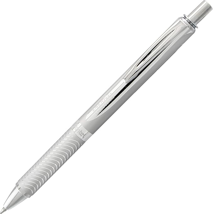 Pentel Energel Alloy Retractable Liquid Gel Pen, (0.7mm) Medium Line, Silver Barrel, Black Ink, 1 Pack (BL407BP)