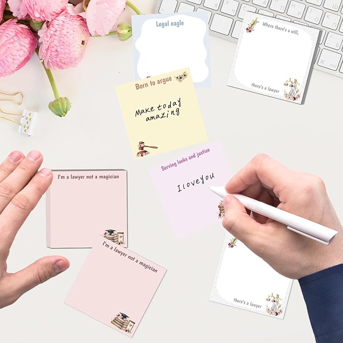 Lawyer Sticky Notes Gifts - 9 Pack Attorney Notepads 3x3 Inches, Funny Lawyer Gifts for Women Men, Law Self-Stick Memo Pads, Legal School Office Supplies (450 Sheets)