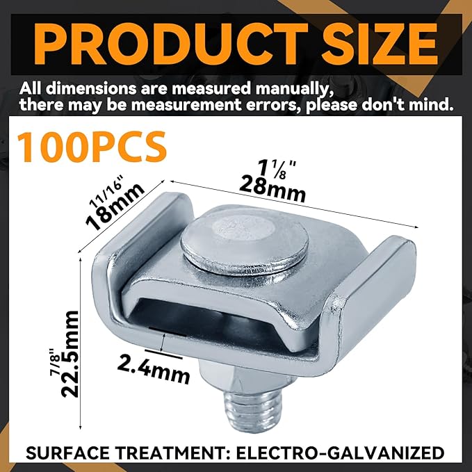 Zonon 100 Pcs Galvanized Grid Wall Connector Grid Wall Clip Splice Washer Kit Gridwall Joining Clip Mesh Tray Wire Kit for Wire Mesh Cable Tray End to End Connector Fit 0.16 x 0.24 Inch Diameter