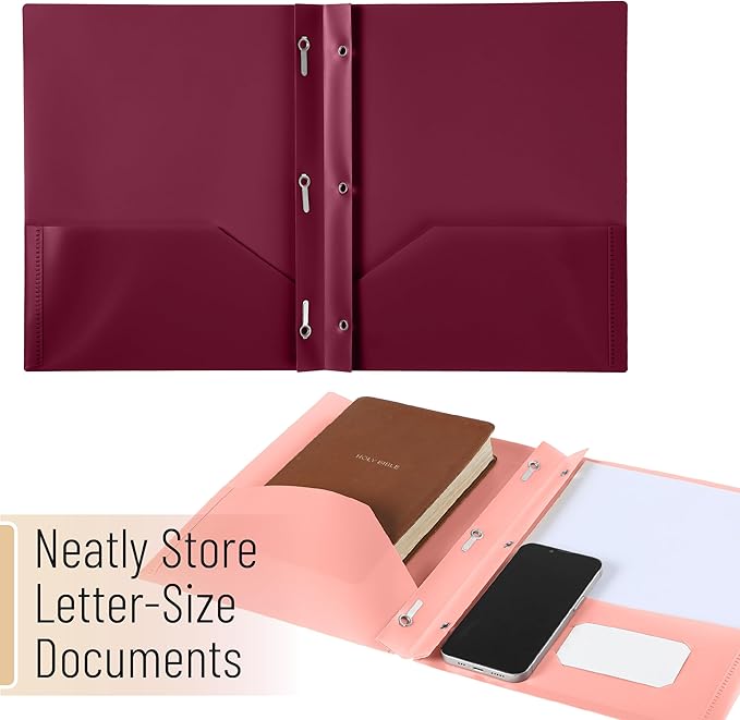 Mr. Pen- Plastic Folders with Pockets and Prongs, 5 Pack, Letter Size, Sunset Shades, Flexible Plastic Folders with Prongs